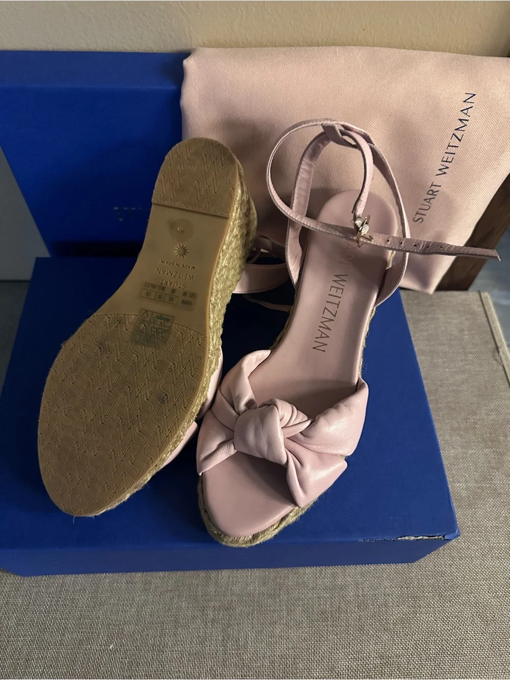 Stuart Weitzman Light Pink Knotted Espadrille Wedges